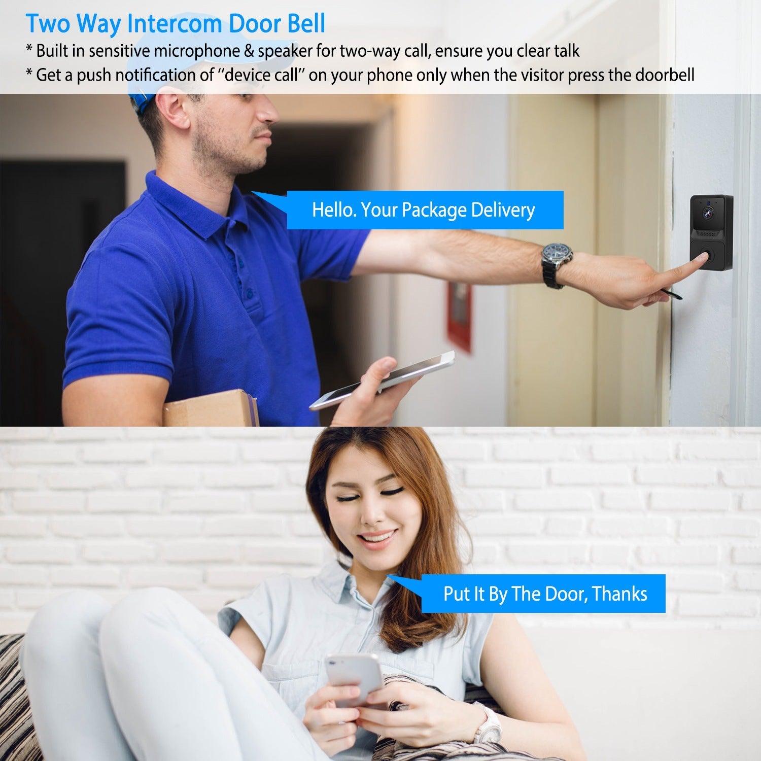 Smart Wireless WiFi Doorbell Security 2 Way Intercom Visual Bell Chime Night Vision Camera Door Bell - Mountain Lakes Mall