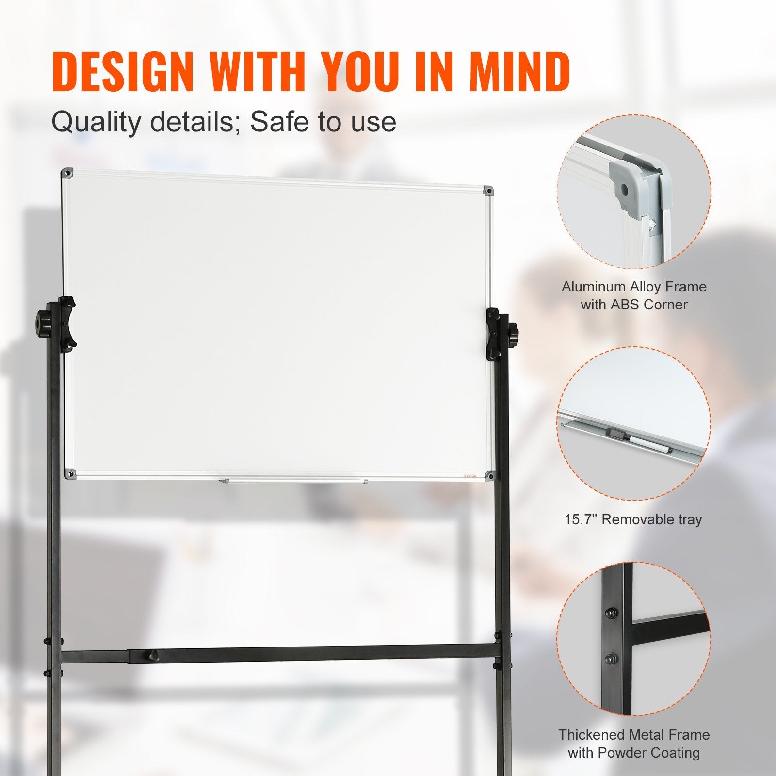 Rolling Magnetic Whiteboard, Double-sided Mobile Whiteboard 36x24 Inches - Mountain Lakes Mall