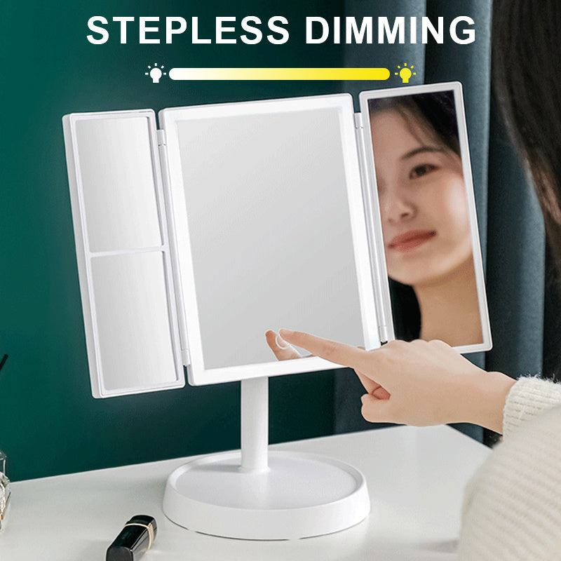 360° Adjust Foldable Makeup Mirror With LED Light Rechargeable Wireless 1-3X Magnifying 3 Tone Light Desktop Vanity Mirror Table - Mountain Lakes Mall