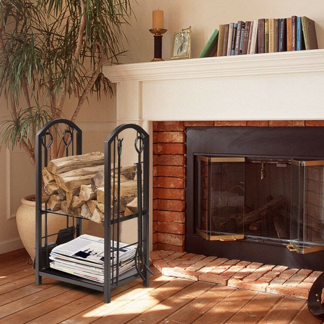 Fireplace Log Rack with 4 Pieces Fireplace Tools - Mountain Lakes Mall