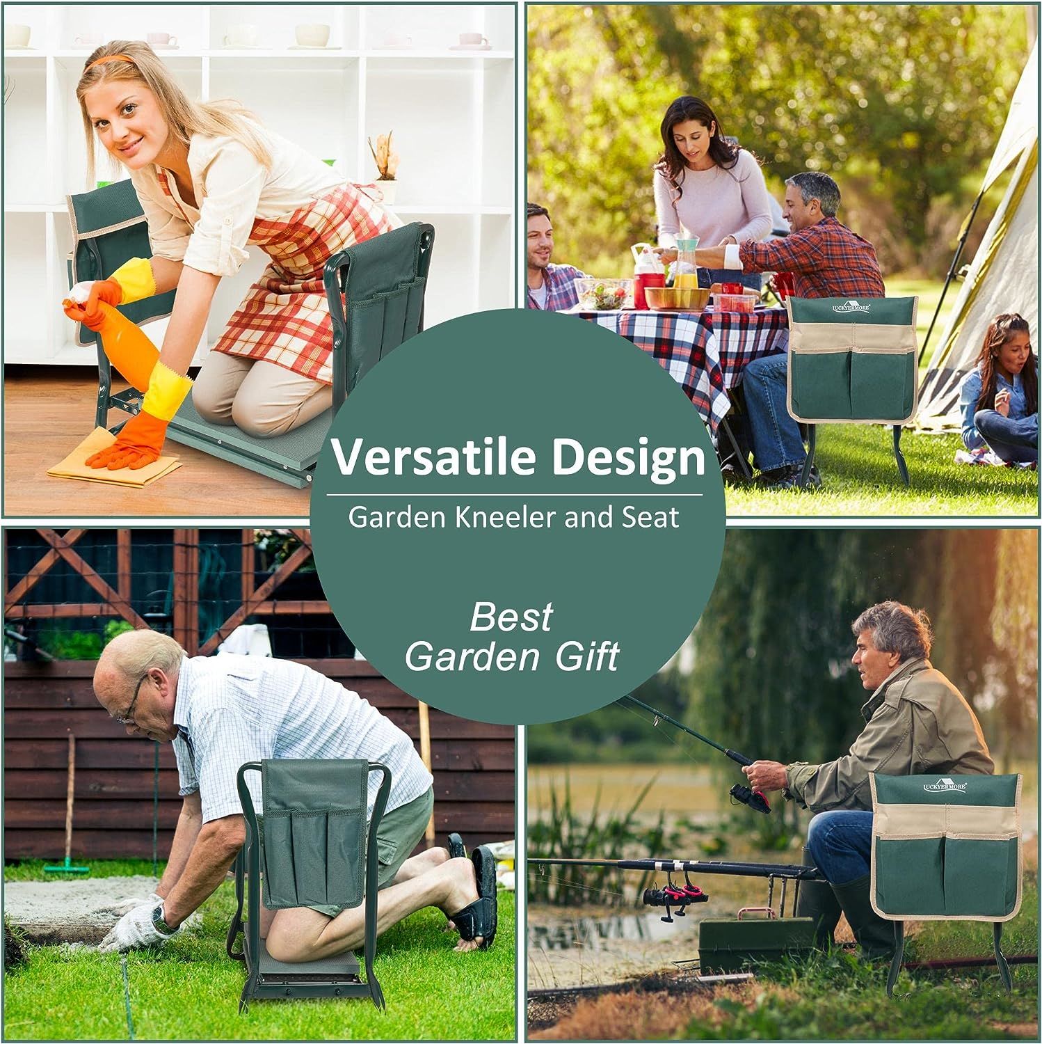 Foldable Garden Kneeler and Seat Gardening Bench with Two Tool Pouches and 6"/8" Widen Soft Kneeling Pad - Mountain Lakes Mall