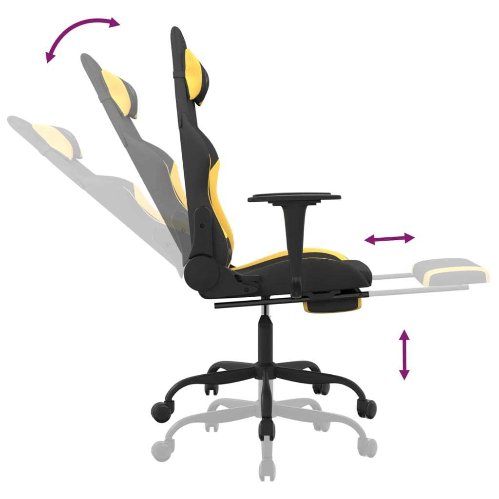 Massage Gaming Chair with Footrest Black and Yellow Fabric - Mountain Lakes Mall