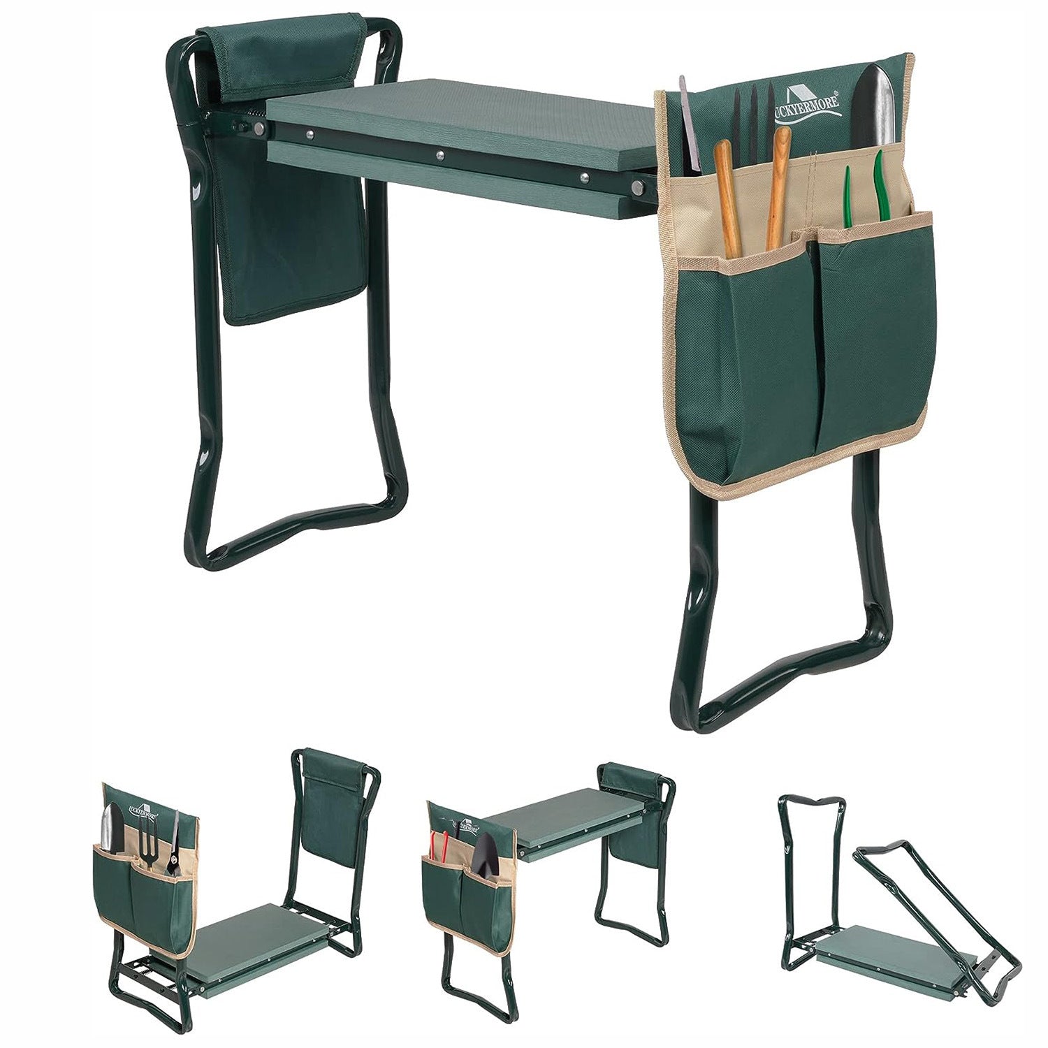 Foldable Garden Kneeler and Seat Gardening Bench with Two Tool Pouches and 6"/8" Widen Soft Kneeling Pad - Mountain Lakes Mall