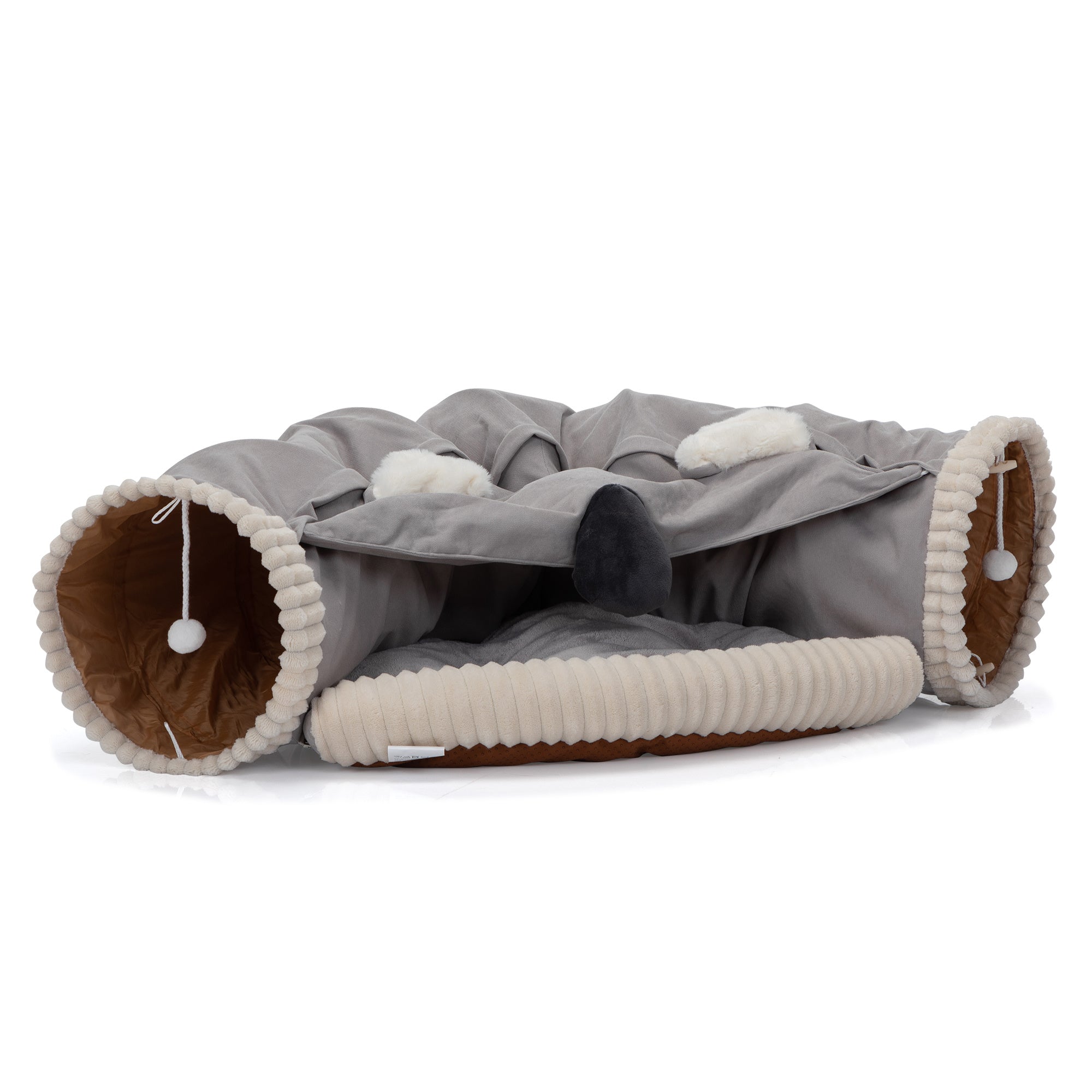 Collapsible Cat Tunnel Bed;  Hide Tunnel for Indoor Cats with Hanging Toys and Cushion Mat;  XH - Mountain Lakes Mall