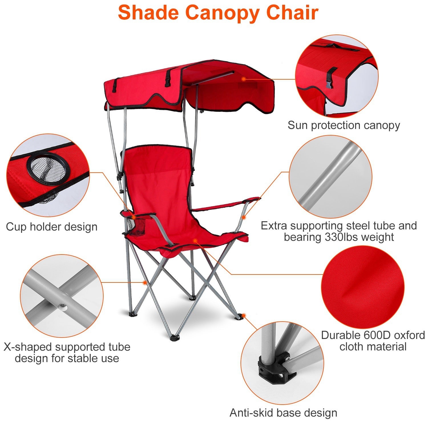 Foldable Beach Canopy Chair Sun Protection Camping Lawn Canopy Chair 330LBS Load Folding Seat - Mountain Lakes Mall