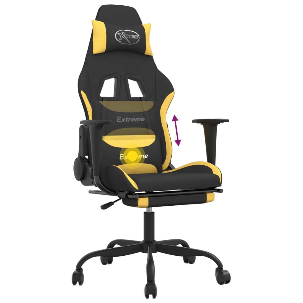 Massage Gaming Chair with Footrest Black and Yellow Fabric - Mountain Lakes Mall