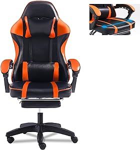 Video Game Chairs for Adults, PU Leather Gaming Chair with Footrest, 360°Swivel Adjustable Lumbar Pillow Gamer Chair, Comfortable Computer Chair for Heavy People - Mountain Lakes Mall