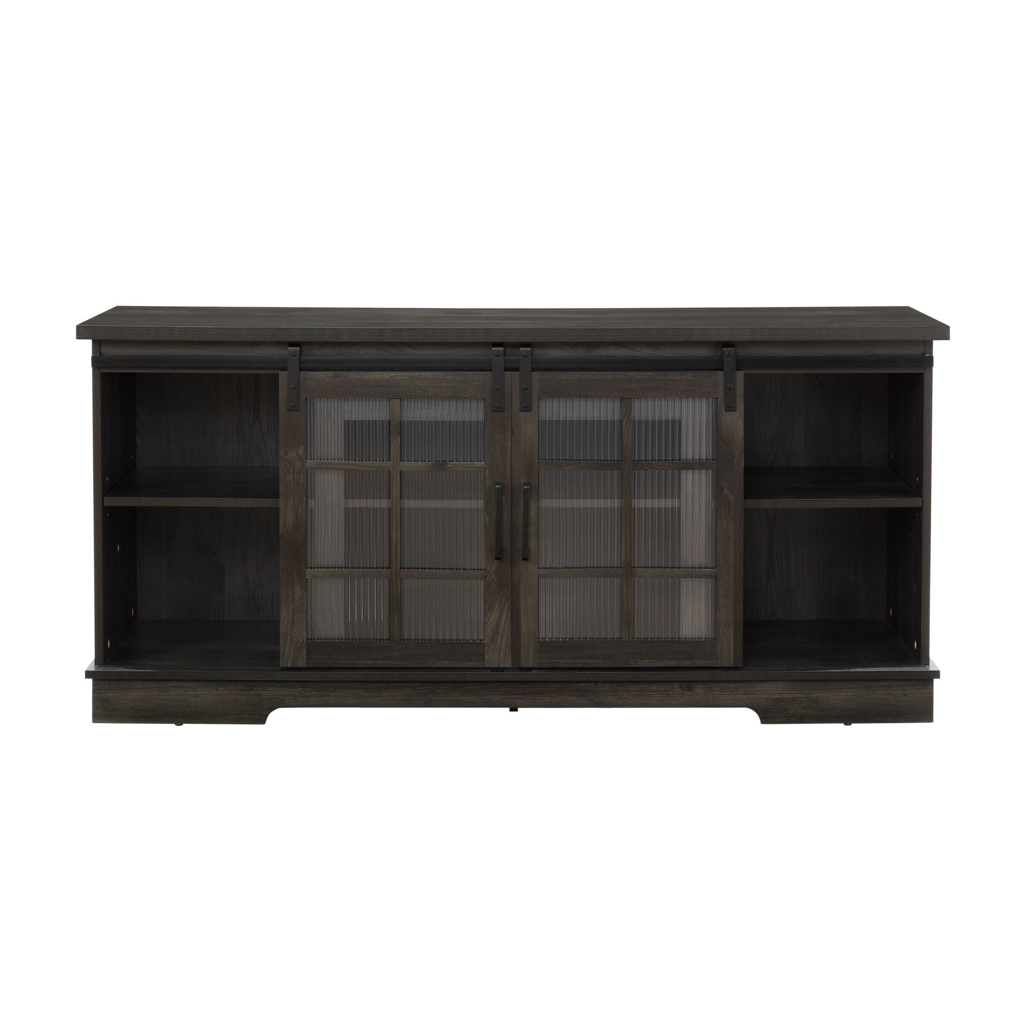 Multipurpose Sliding Door TV Stand Large Storage Cabinet with 2 Sliding Fluted Glass Tempered Doors, TV Up to 65'', TV Desk Storage Rack, Charcoal GREY, 59.13"W*15.94"D*27.8"H - Mountain Lakes Mall