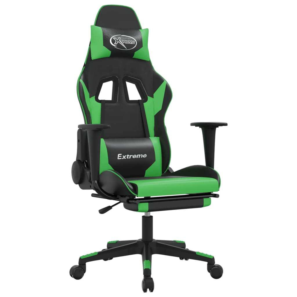 Gaming Chair with Footrest Black and Green Faux Leather - Mountain Lakes Mall