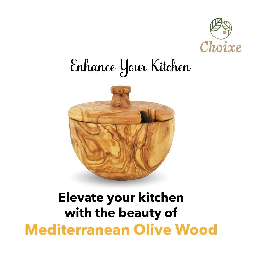 Mediterranean Olive Wood Canister - Mountain Lakes Mall