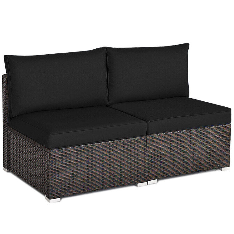 2 Pieces Patio Rattan Armless Sofa Set with 2 Cushions and 2 Pillows - Mountain Lakes Mall