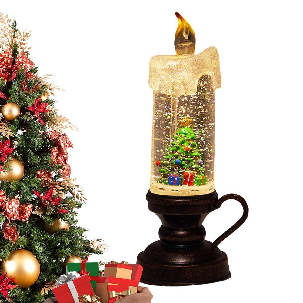 Christmas Snow Globe Lantern Candle Water Glittering Candle Lamp Elegant - Mountain Lakes Mall