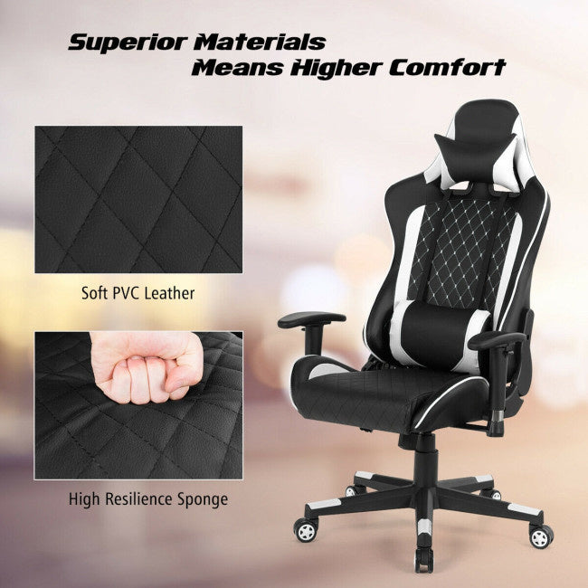 Massage Gaming Chair with Lumbar Support and Headrest - Mountain Lakes Mall