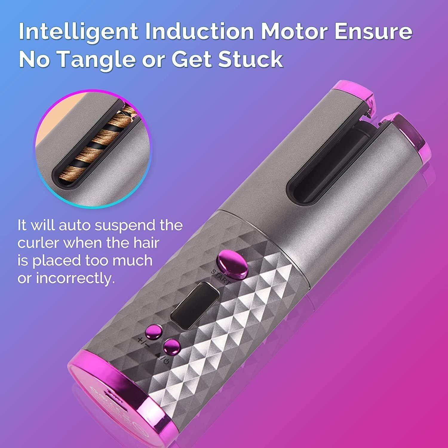 Cordless Auto Rotating Hair Curler Hair Waver Curling Iron Styling Tool Purple - Mountain Lakes Mall