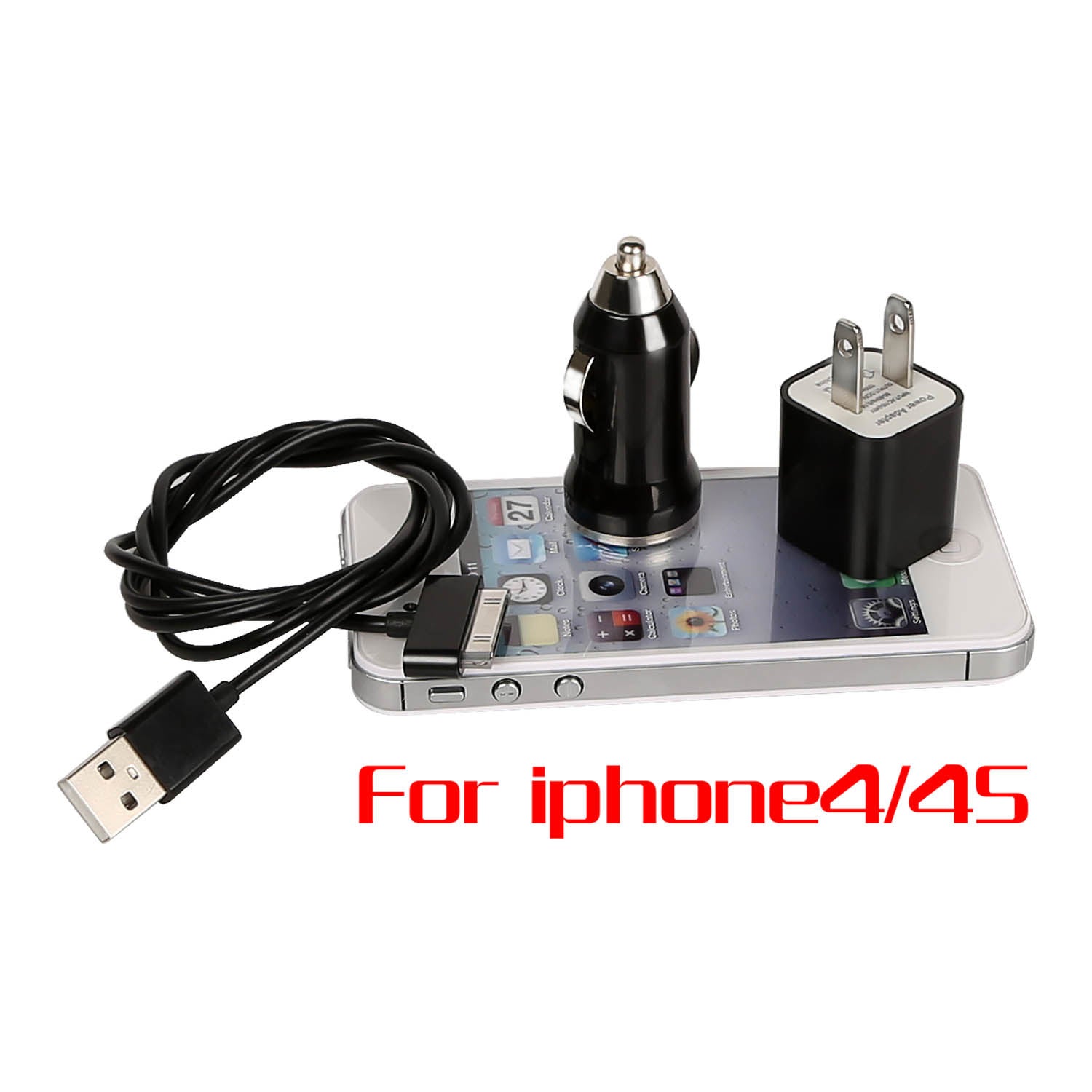 32pin USB Car Charger USB Wall Charger USB Cable Compatible with iPhone4/4S - Mountain Lakes Mall