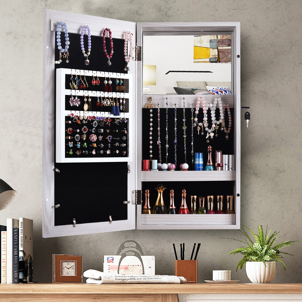 Jewelry Organizer Cabinet. Wall/Door Mounted, Lockable with Mirror - Mountain Lakes Mall