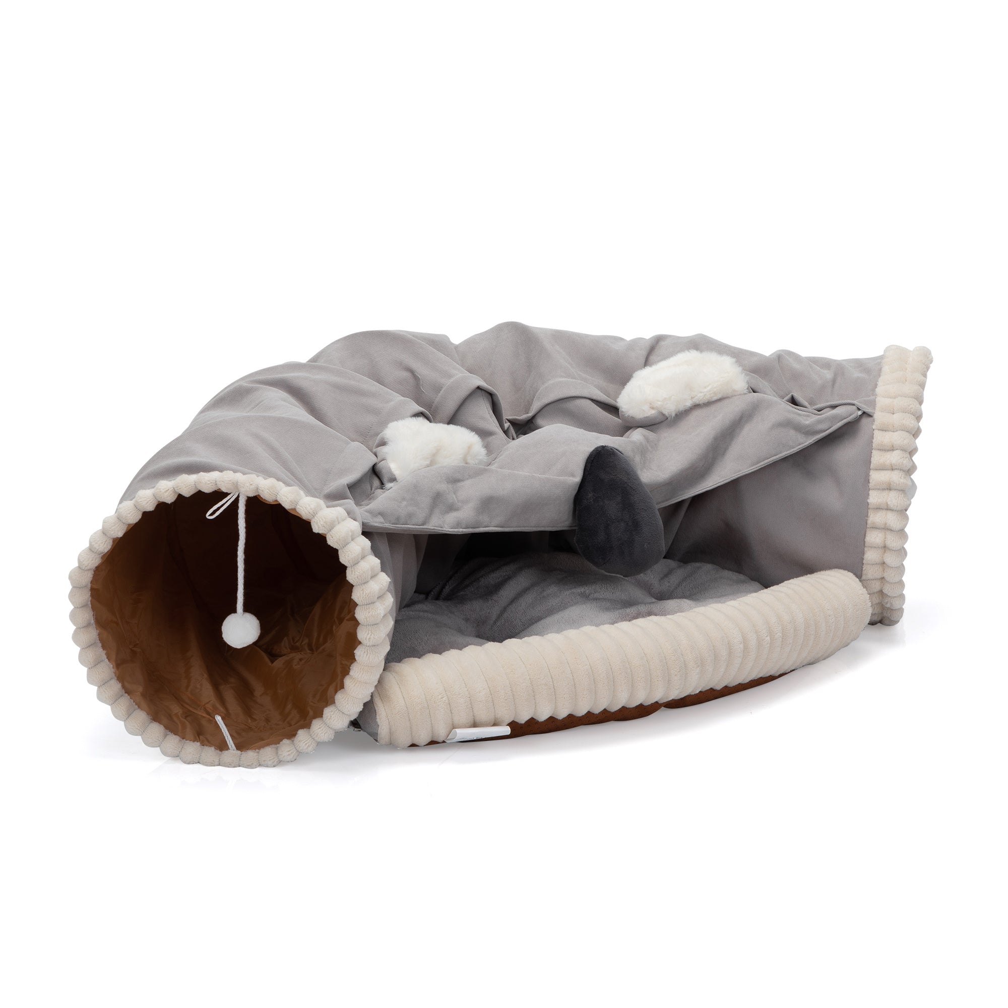 Collapsible Cat Tunnel Bed;  Hide Tunnel for Indoor Cats with Hanging Toys and Cushion Mat;  XH - Mountain Lakes Mall