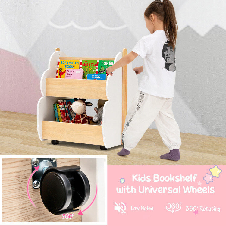 Kids Wooden Bookshelf with Universal Wheels - Mountain Lakes Mall