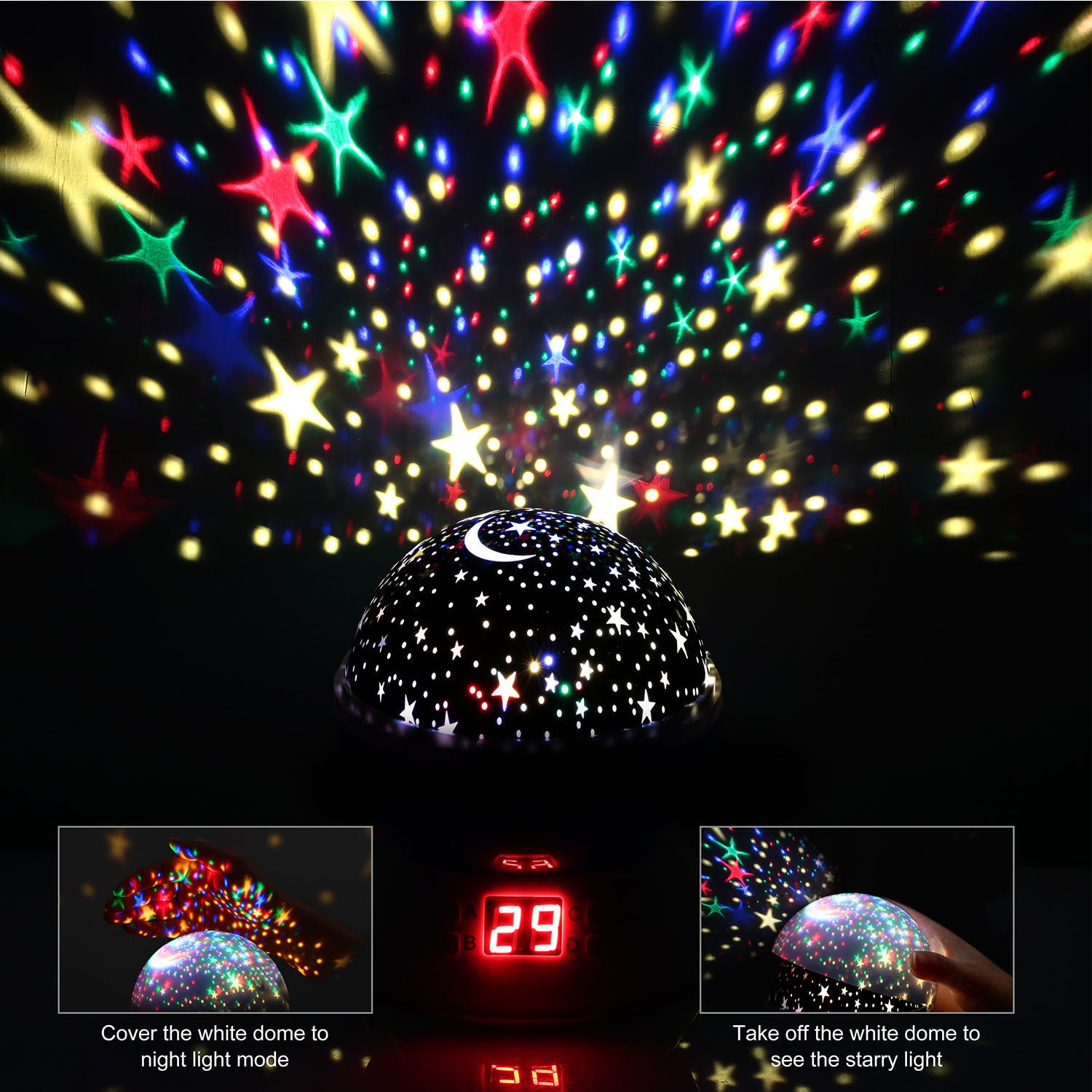 LED Projector Lamp Kids Night Light Star Moon Projection Night Lamp 360 Degree Rotation Timer - Mountain Lakes Mall