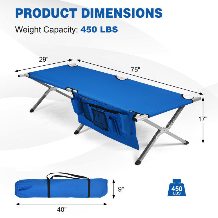 Folding Portable Camping Cot with Carrying Bag and Side Pockets - Mountain Lakes Mall