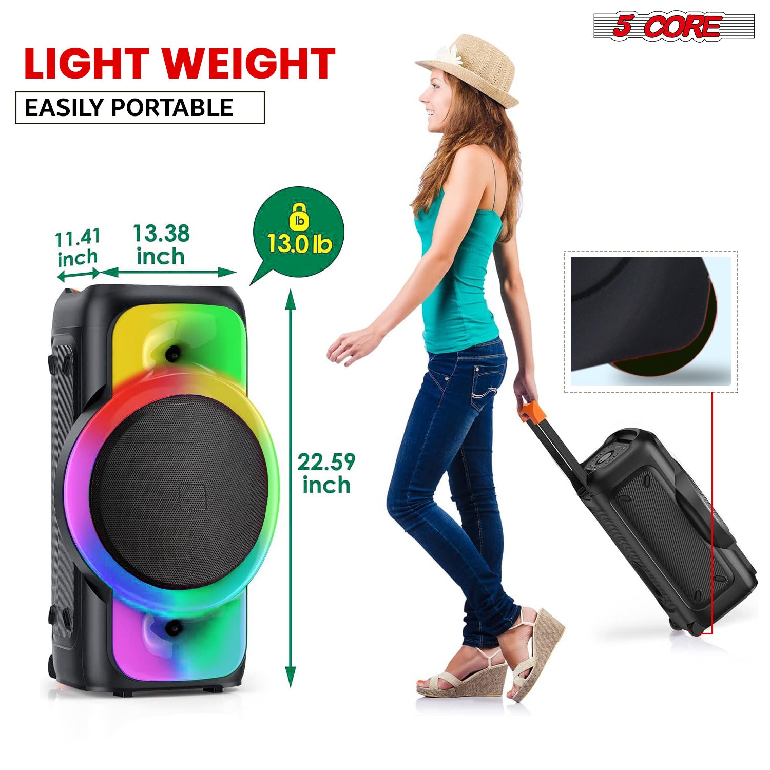 5 Core Karaoke Machine Bluetooth Portable Singing PA Speaker System w Cool DJ Light Support FM + TWS + USB + Memory Card + AUX + REC Party Speakers Includes Two Wireless Mics - PLB 12X1 2MIC - Mountain Lakes Mall