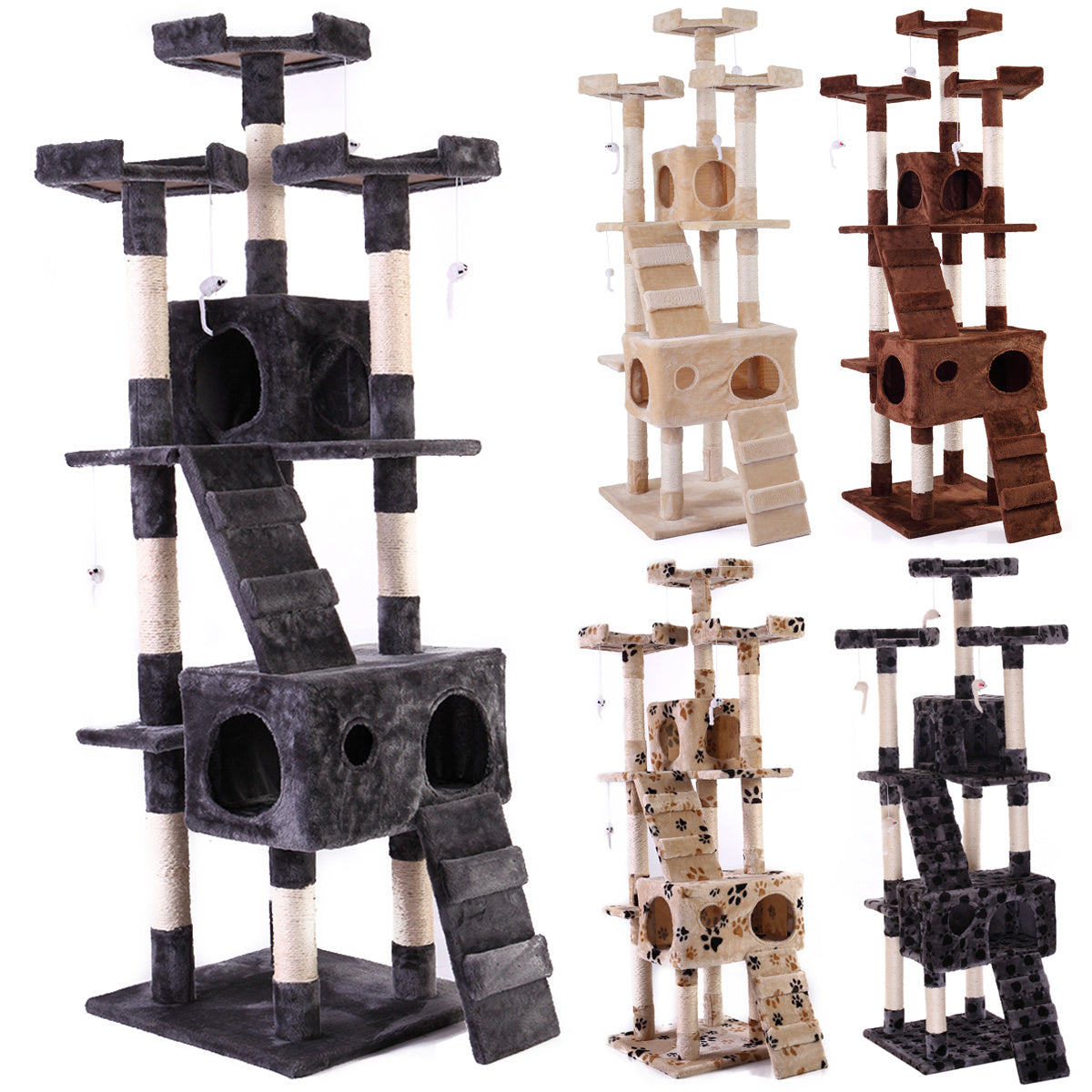 67'' Multi-Level Cat Tree Tower, Kitten Condo House with Scratching Posts, Kitty Play Activity Center, Gray XH - Mountain Lakes Mall