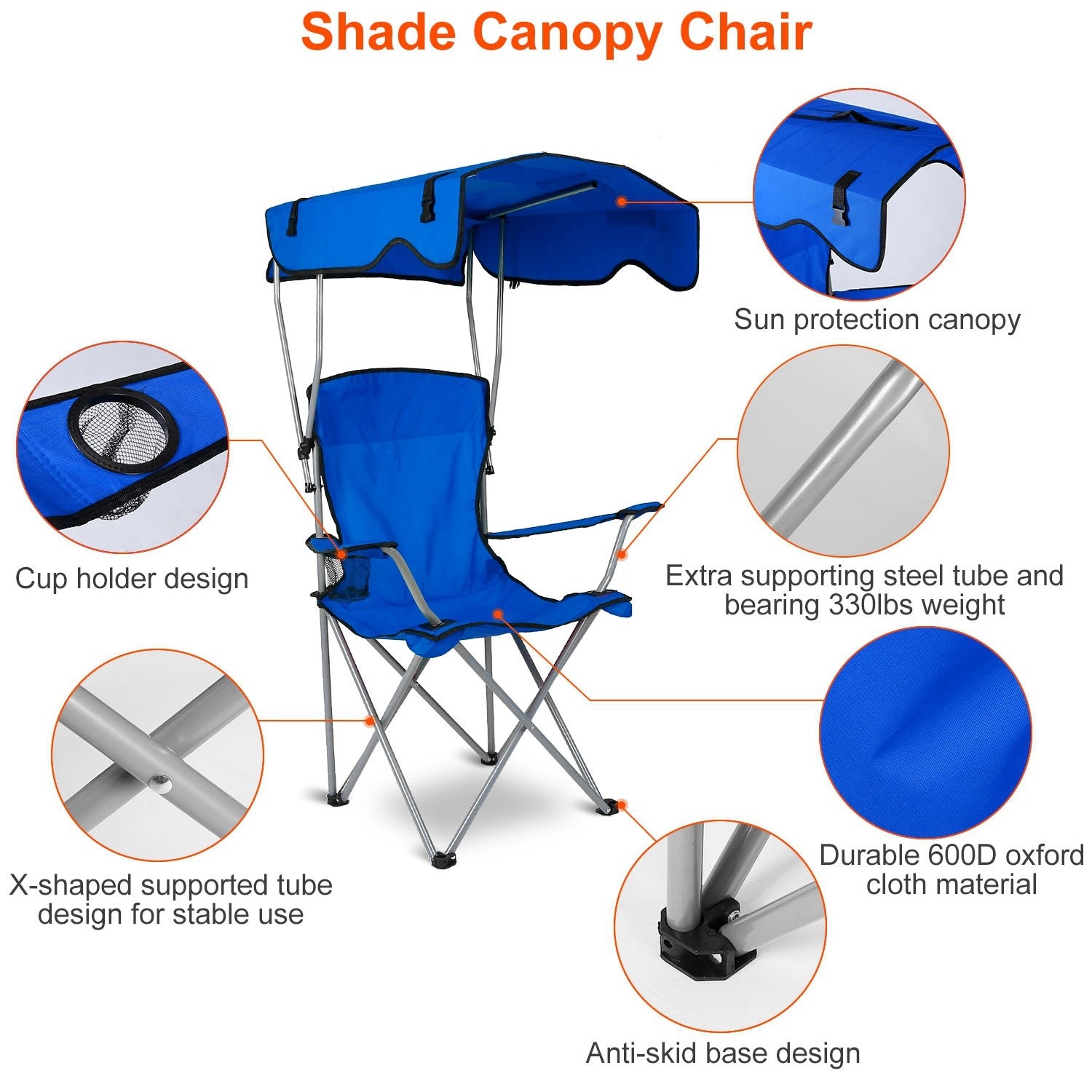 Foldable Beach Canopy Chair Sun Protection Camping Lawn Canopy Chair 330LBS Load Folding Seat - Mountain Lakes Mall