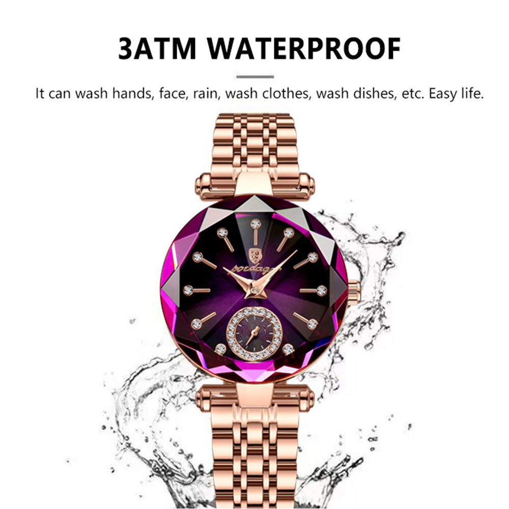 POEDAGAR Watch for Women Luxury Jewelry Design Rose Gold Steel Quartz - Mountain Lakes Mall