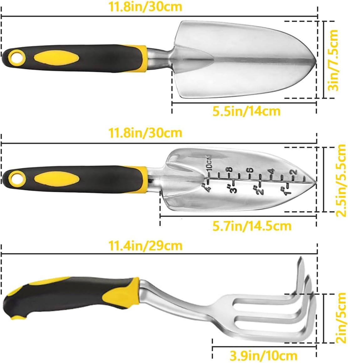 Gardening Hand Tools 3 Piece Set - Heavy Duty Garden Trowel, Transplanter, Hand Rake - Mountain Lakes Mall