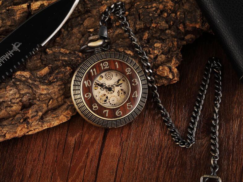 Large Flip Mechanical Pocket Watch Roman Carved Hollow Classic Mechanical Watch Pocket Watch - Mountain Lakes Mall