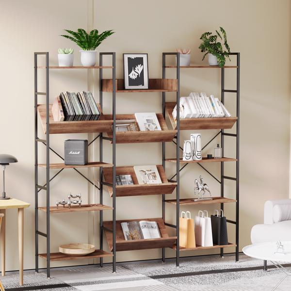 Triple Wide 5 Tier Bookshelf,Tall Bookcase with 14 Open Display Shelves - Mountain Lakes Mall