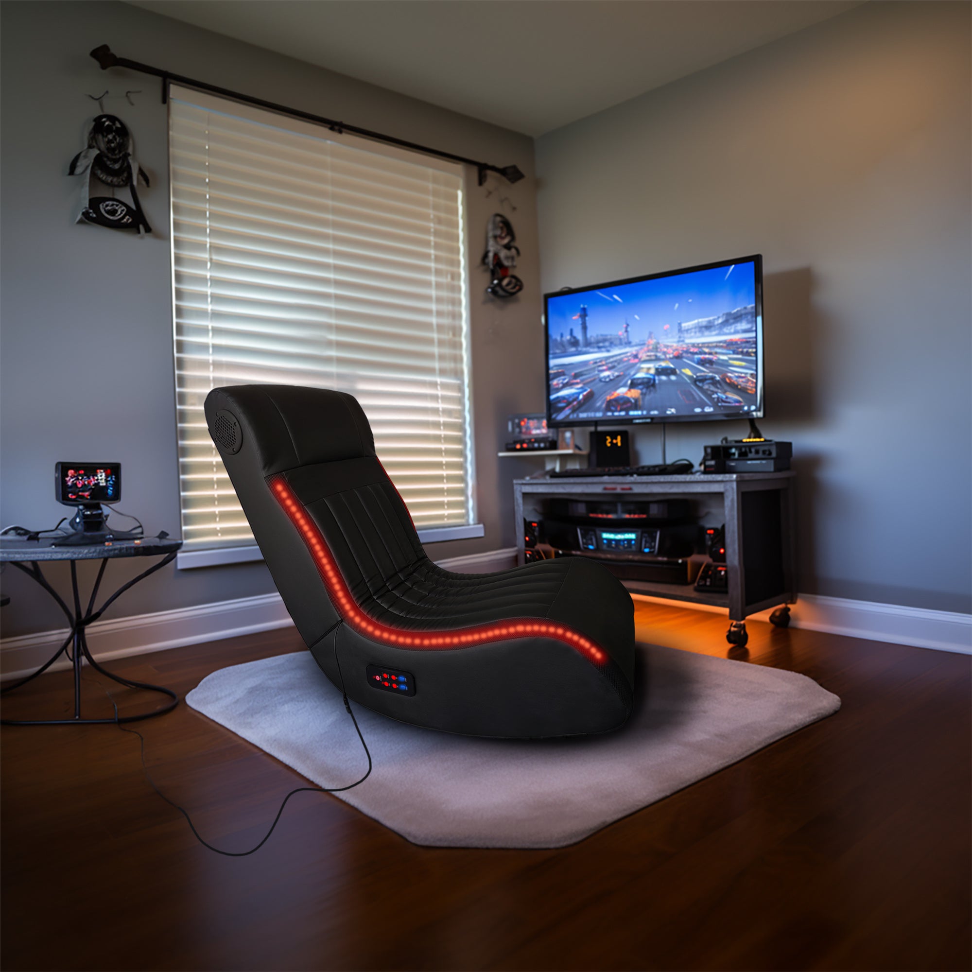 Foldable Gaming Chair With Onboard Speakers, LED Strip Lighting, Bluetooth Music Speakers, Vibration Massage, USB Charging Port - Mountain Lakes Mall