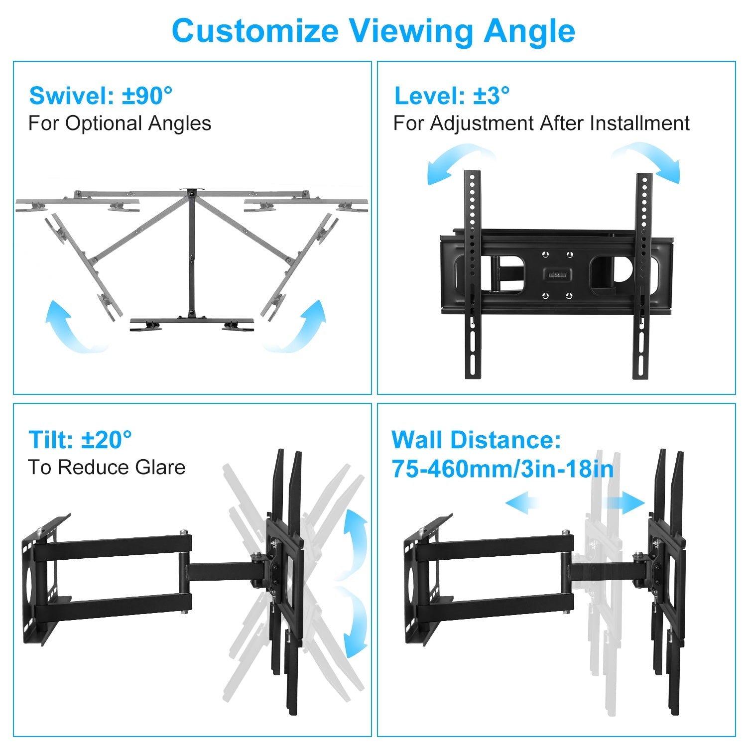 TV Wall Mount Swivel Tilt Full-Motion Articulating Wall Rack For 32in-55in TVs 99lbs Max Bearing - Mountain Lakes Mall