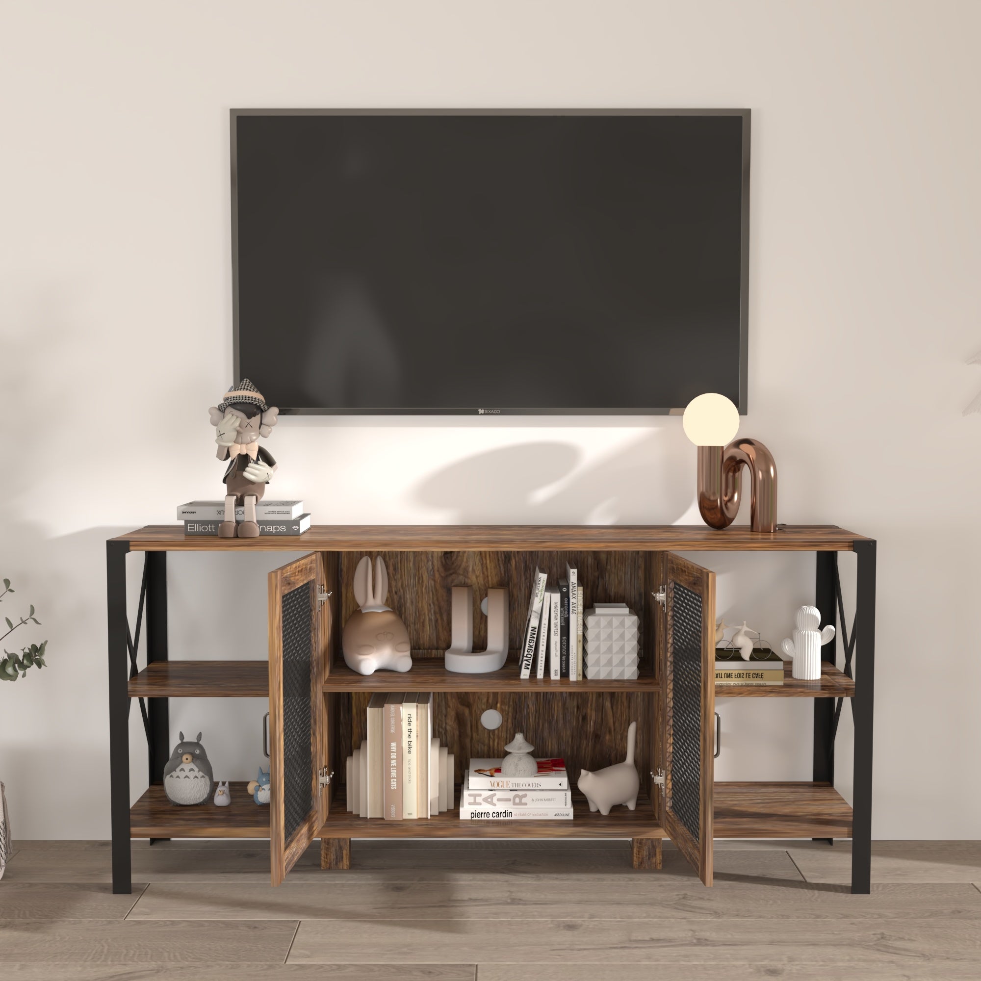 TV Stands for Living Room, Industrial TV Stand for Bedroom Furniture, Farmhouse TV Stand 80 Inch Television Stand , Modern Horizontal Wood and Metal Open Bookshelf - Mountain Lakes Mall