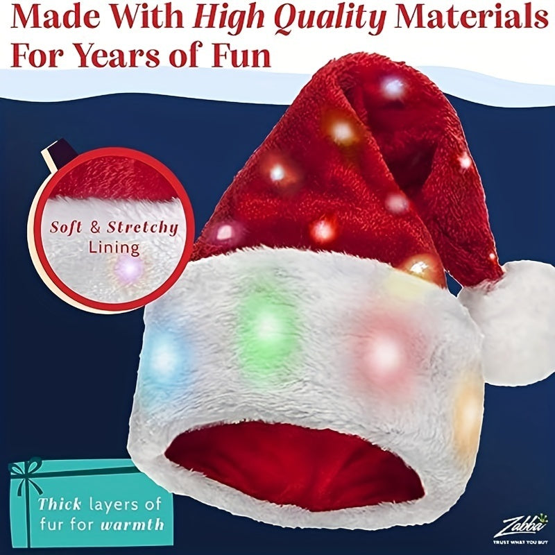 Christmas Novelty Funny Santa Hat With 20 Blinking Colors, Changing Light Up LED Lights, Soft Plush Faux Fur Hat