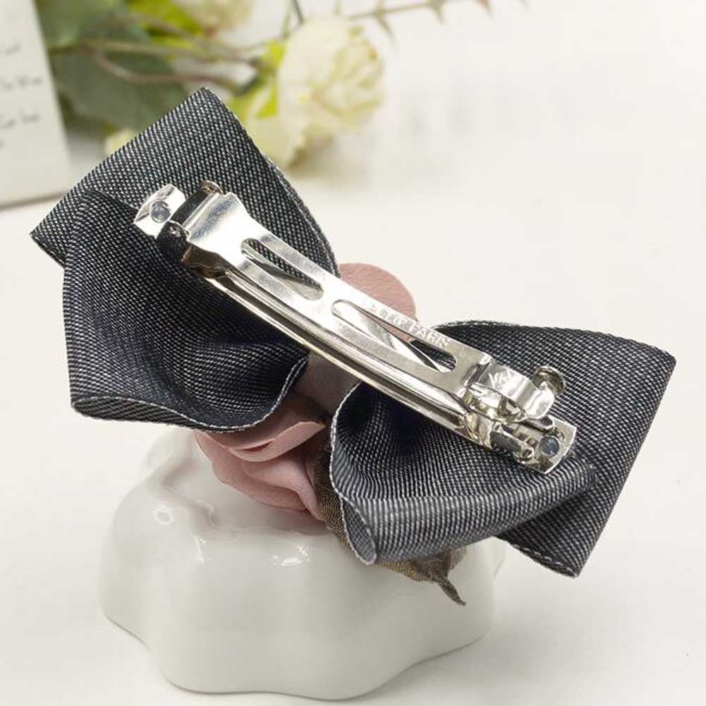 Artificial Red Rose Flower Cloth Hair Pin Handmade Bowknot Hair Barrettes; Black - Mountain Lakes Mall