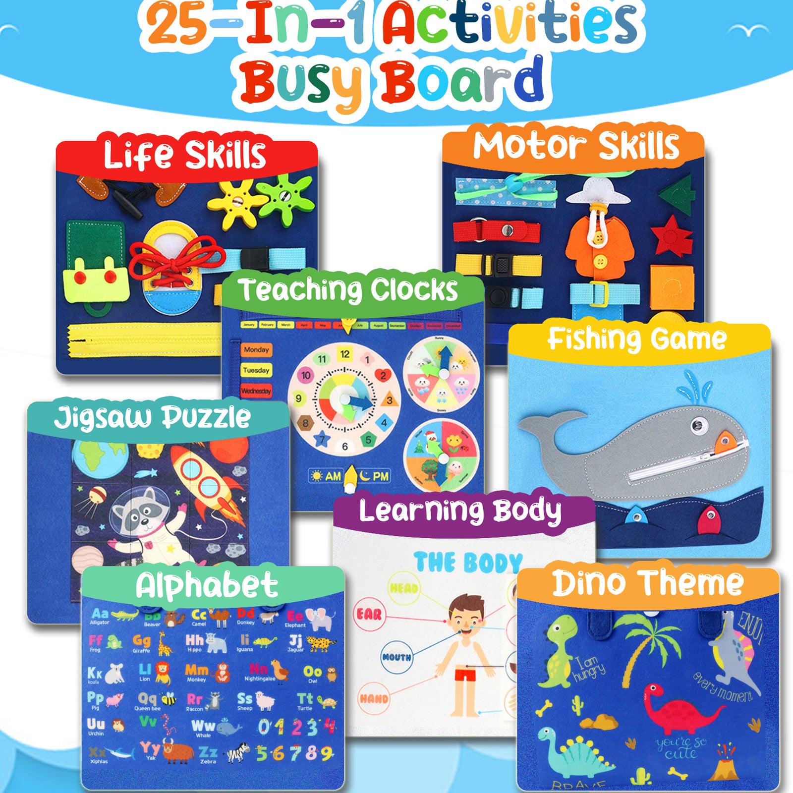 Busy Board Sensory Activity - Montessori Toys Airplane Travel Essentials Road Trip Games Quiet Book Birthday Gifts Learning Toy Educational Toy - Mountain Lakes Mall