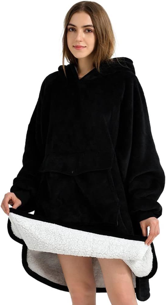 Krifey Wearable Blanket Hoodie, Oversized Sherpa Hooded for Women and Men, Cozy Sweatshirt with Giant Pocket - Mountain Lakes Mall