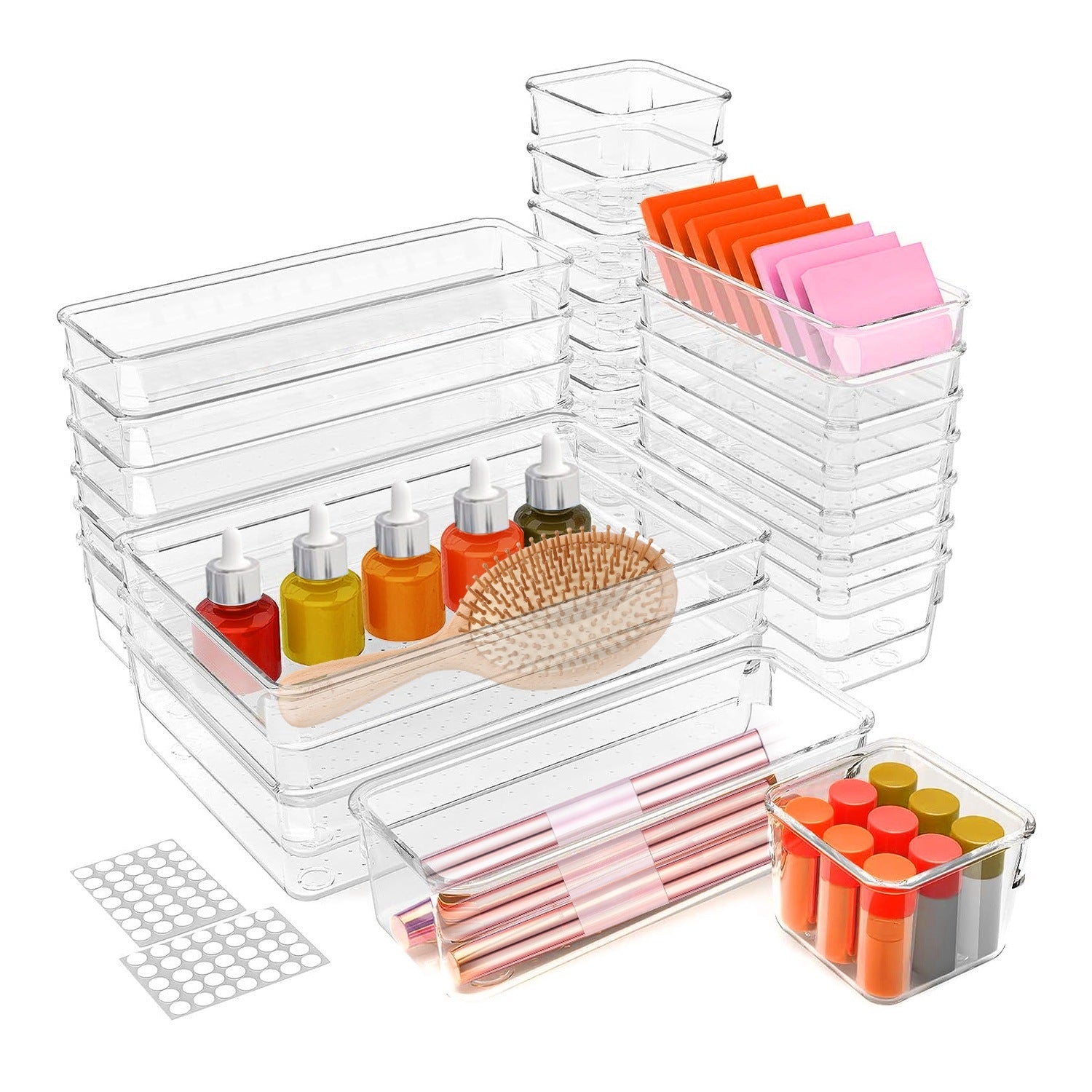 25Pcs Clear Plastic Drawer Organizers Set 4 Sizes Desk Drawer Dividers Trays Storage Bins - Mountain Lakes Mall