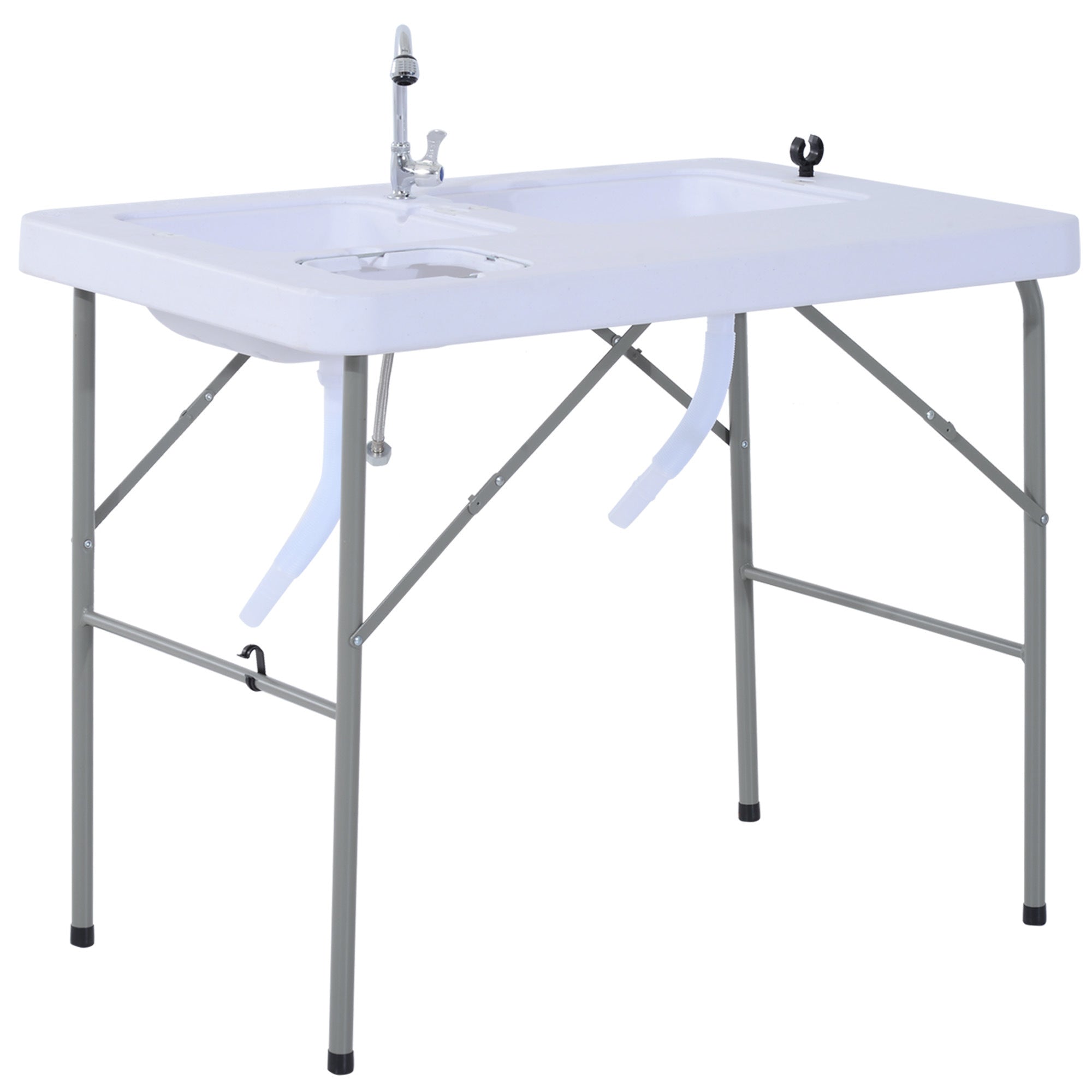 Outsunny Folding Camping Table with Faucet and Dual Water Basins, Outdoor Fish Table Sink Station, for Picnic, Fishing, 40'' - Mountain Lakes Mall