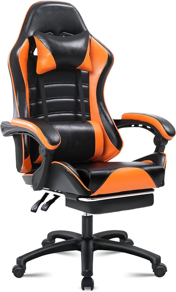 Ergonomic Gaming Chair for Adults, Comfortable Computer Chair for Heavy People, Adjustable Height Office Desk Chair with Wheels, Breathable Leather Video Game Chairs - Mountain Lakes Mall