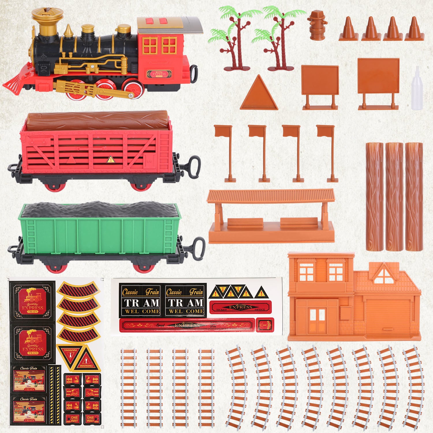 193Pcs Electric Train Set Steam Locomotive Passenger Coach Coal Car Battery Powered - Mountain Lakes Mall