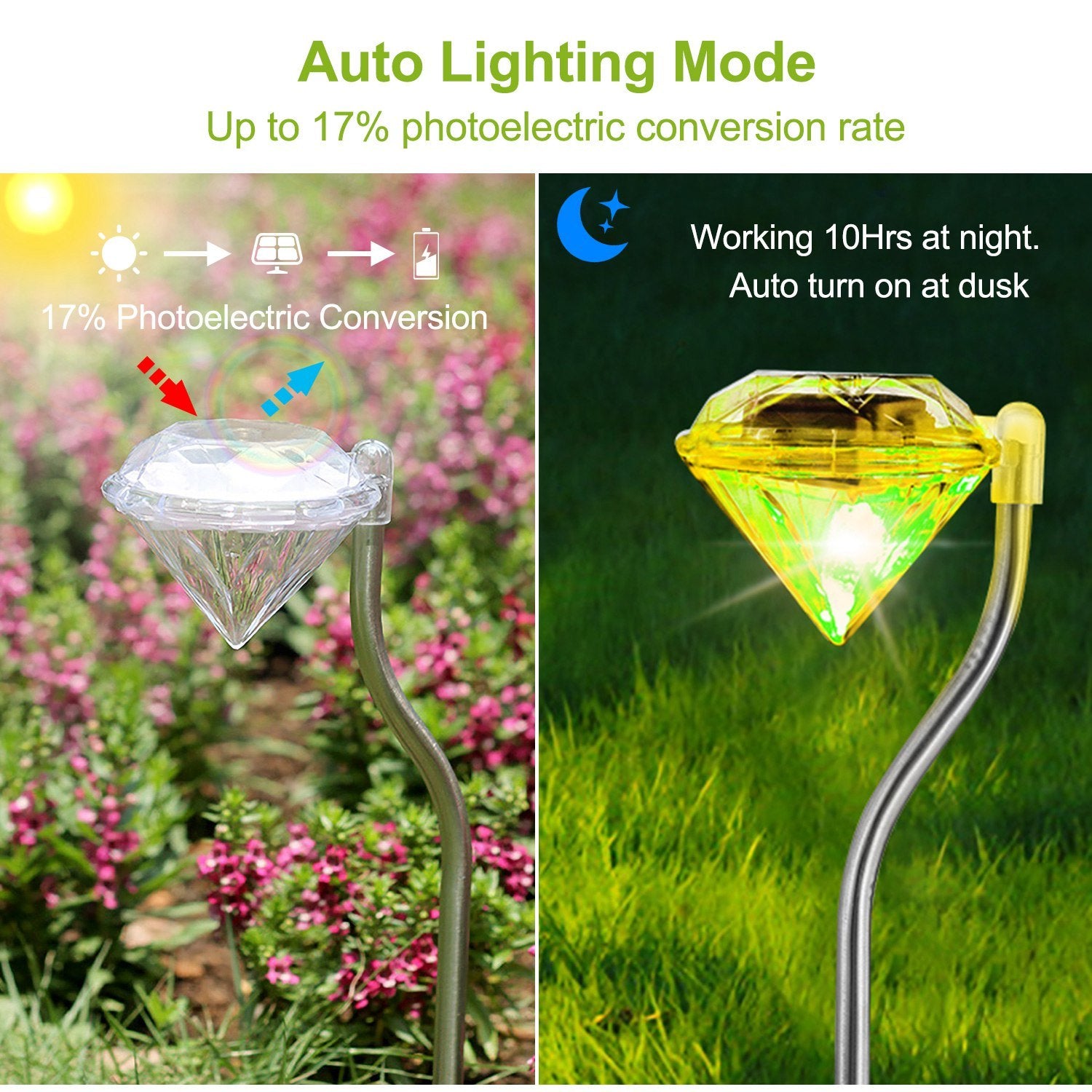 4Pcs Solar Garden Light Outdoor Diamond LED Light IP65 Waterproof Stake Decorative Lamp - Mountain Lakes Mall