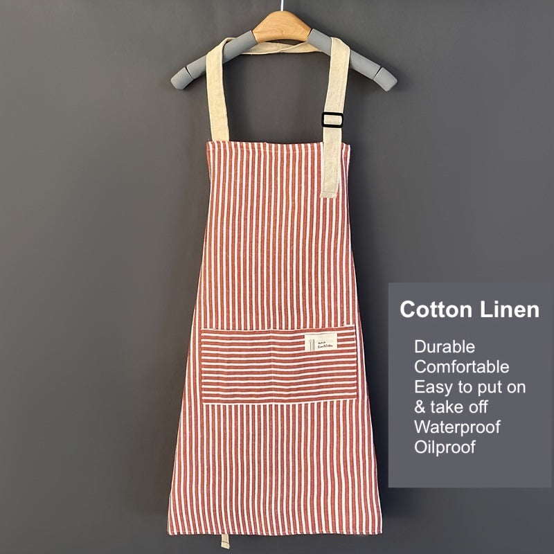 1pc Adjustable Kitchen Cooking Apron Cotton And Linen Machine Washable With 2 Pockets - Mountain Lakes Mall