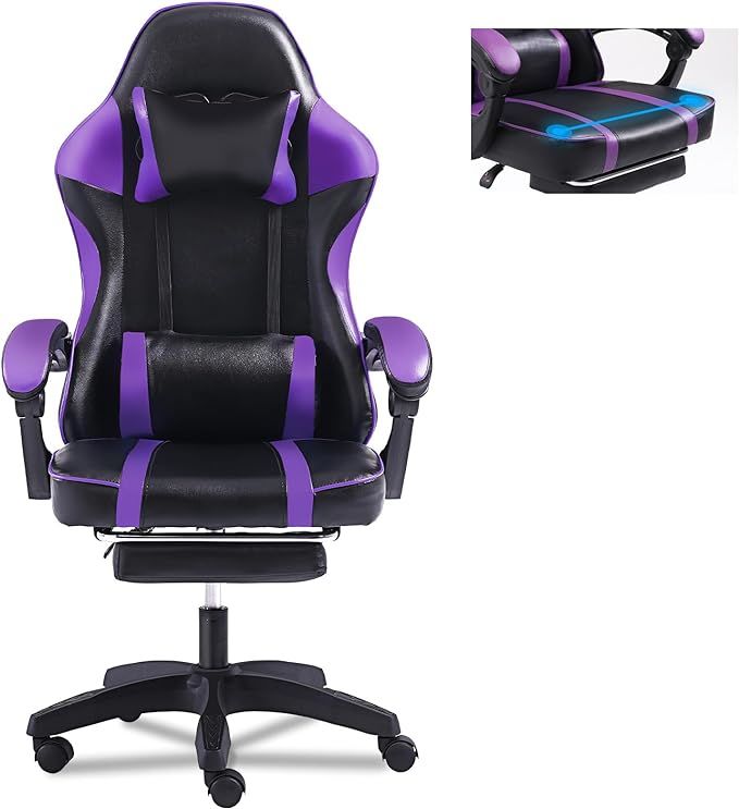 Video Game Chairs for Adults, PU Leather Gaming Chair with Footrest, 360°Swivel Adjustable Lumbar Pillow Gamer Chair, Comfortable Computer Chair for Heavy People - Mountain Lakes Mall