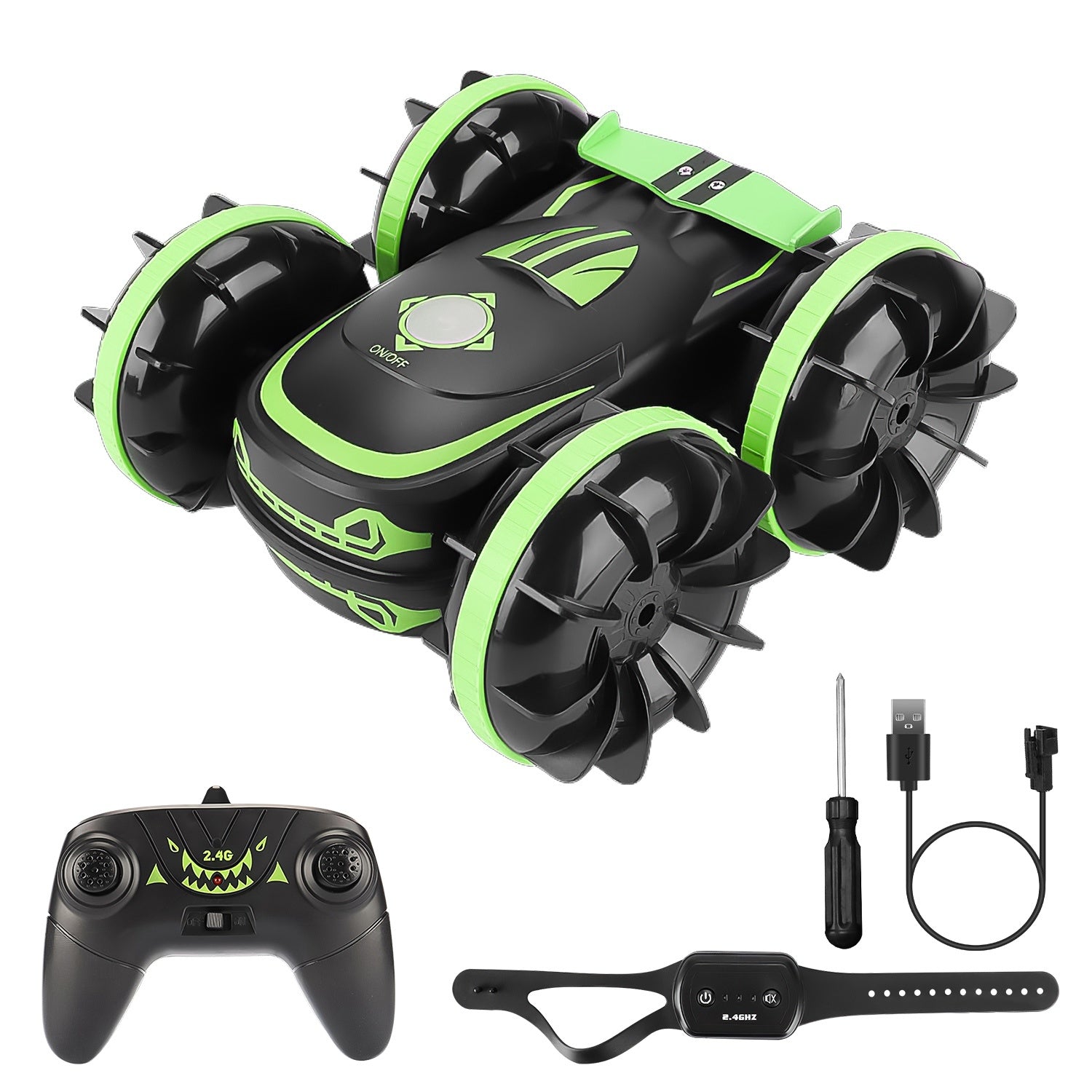 2 In 1Amphibious RC Car Toy 2.4GHz 4WD Double Sided 360° Rotating Waterproof RC Stunt Car - Mountain Lakes Mall