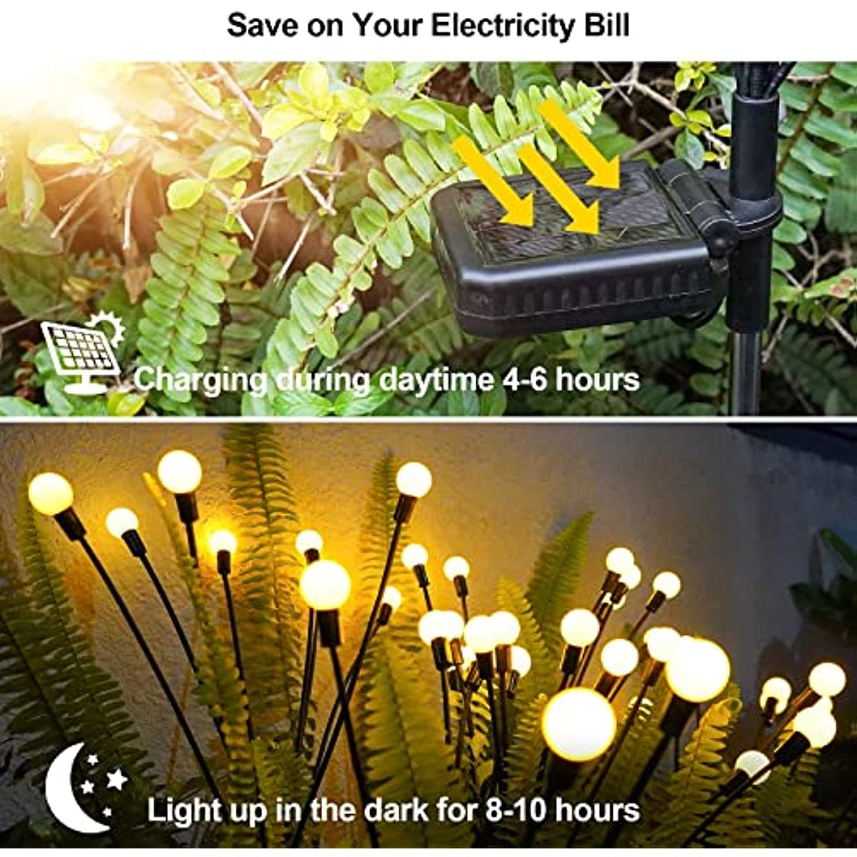 Solar Garden Lights Outdoor Decorations; 4 Pack Upgraded 8 LED Solar Powered Firefly Lights - Mountain Lakes Mall