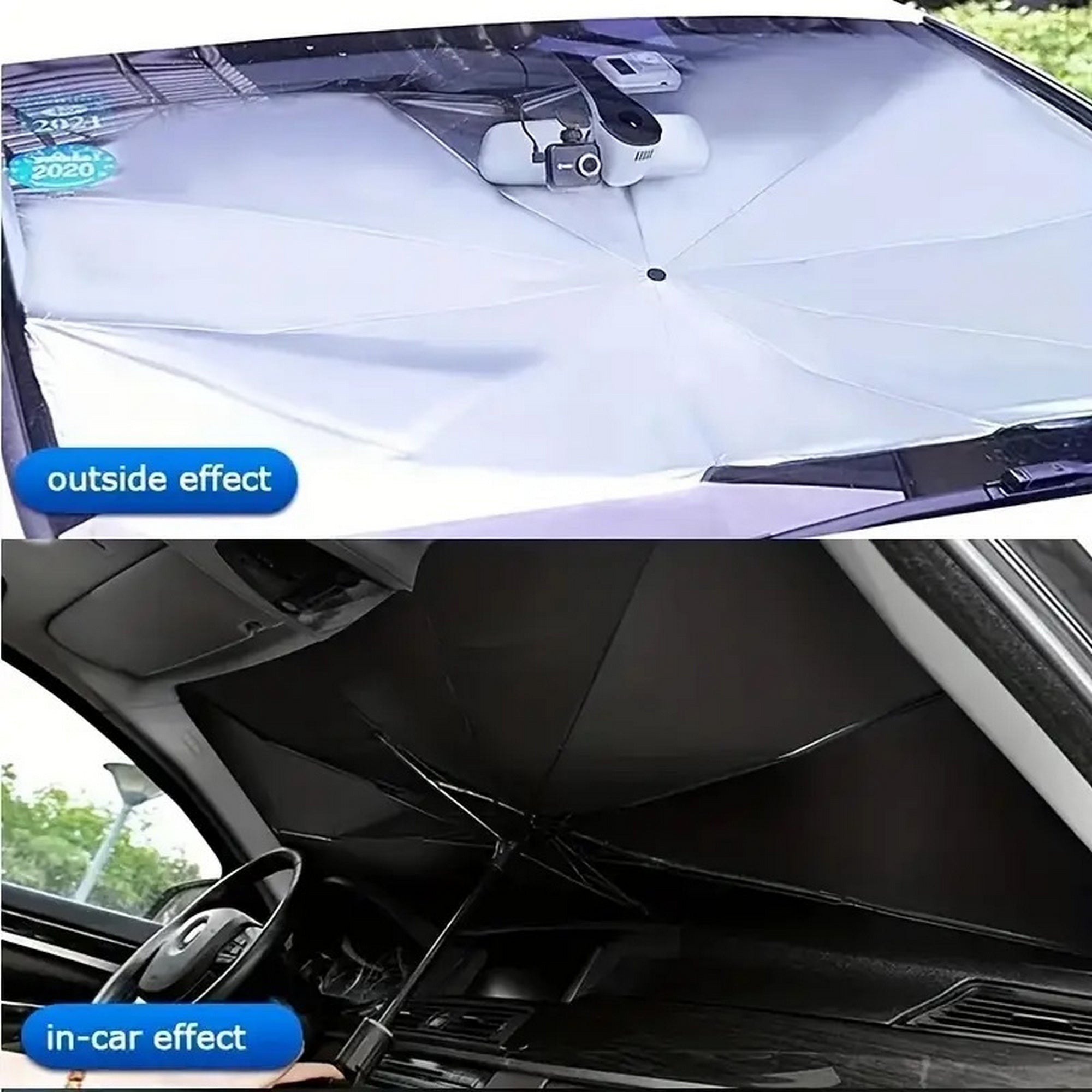 Stainless Steel Premium Car Windshield Sunshade - Portable, Foldable, and Adjustable Design for Maximum Sun Protection - Easy to Install and Store - Mountain Lakes Mall