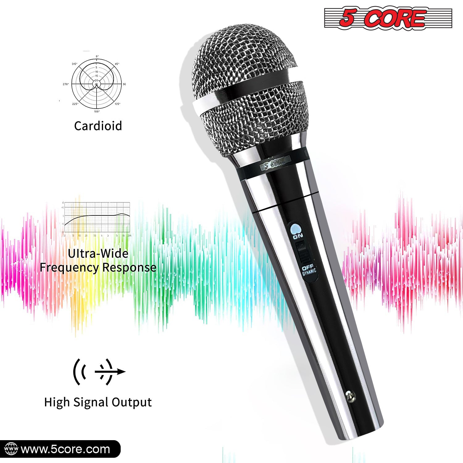 5 Core Microphone XLR Dynamic Mic Karaoke Singing Handheld Microfono Wired Professional Unidirectional 1/4 Plug In Cord Connection for Vocal DJ Music - PM 111 CH - Mountain Lakes Mall