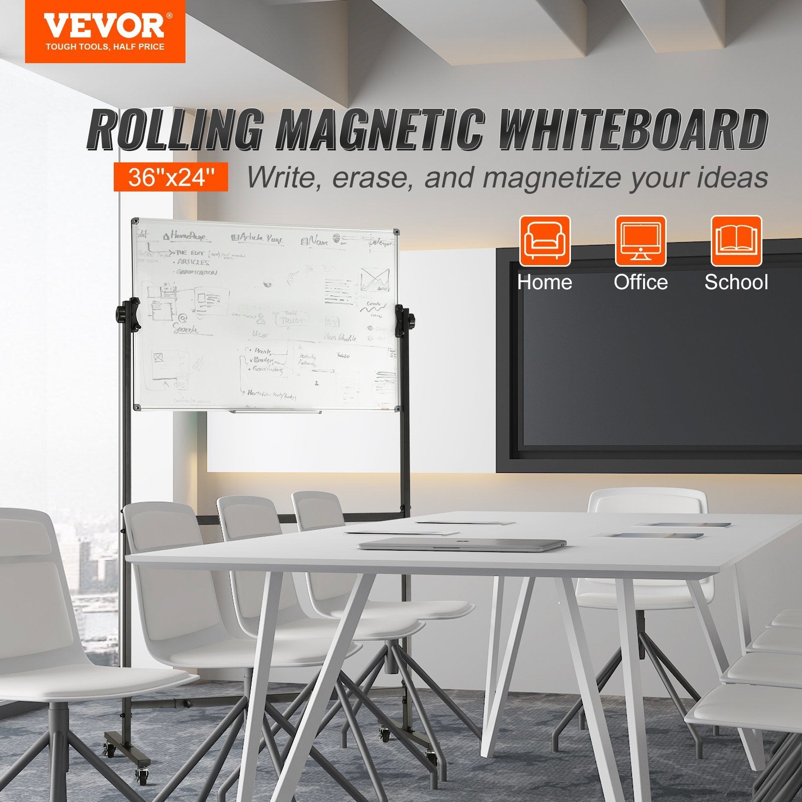 Rolling Magnetic Whiteboard, Double-sided Mobile Whiteboard 36x24 Inches - Mountain Lakes Mall